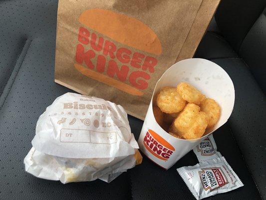 Biscuit sandwich and hash browns meal