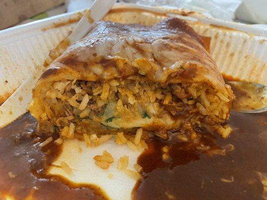 My wet burrito with only a tablespoon of meat. Gotta dig in to find it.