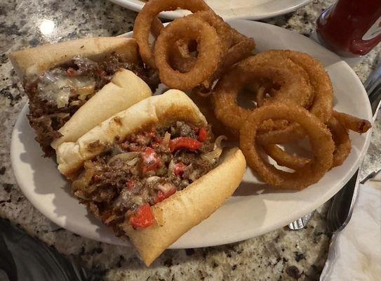 8/22/2024: Philly Cheese Steak with onion rings