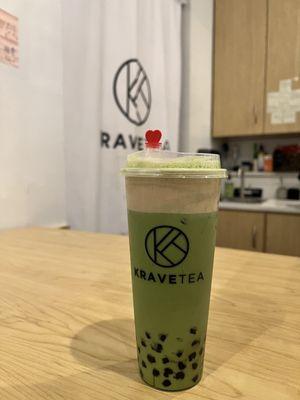 Strawberry Matcha with regular boba