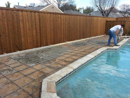 Replacing damaged, and unlevel pool deck