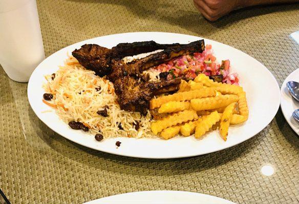 Lamb Chop Combo (with the chopped salad and French fries for the side).