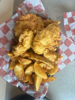 Original battered tenders + seasoned wedges