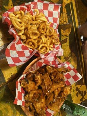 Double fried wings & Curly fries.