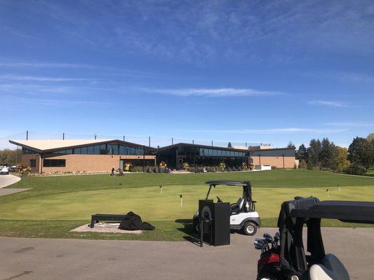 View looking back from the first tee at the new clubhouse