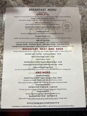 Breakfast menu