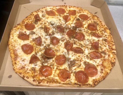 Pepperoni and Italian sausage pizza