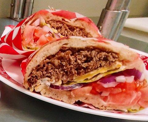 Carne y Huevo Sandwich on Naan Bread