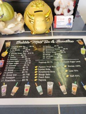 Menu for Milkt Tea and Smoothies