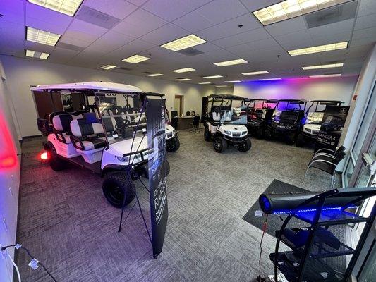 Fountain Valley showroom. Golf carts available for immediate delivery.