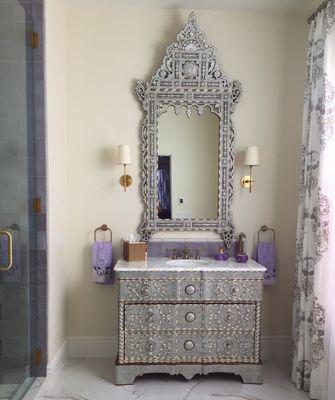 Mother of pearl inlaid vanity and mirror