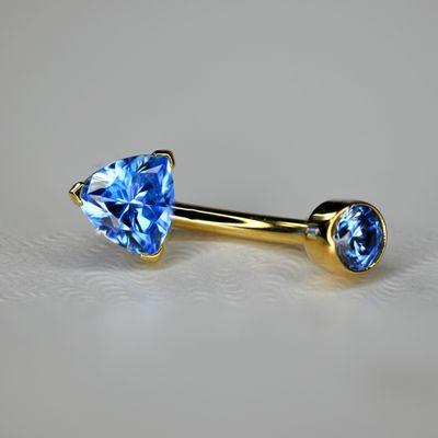 18k yellow gold with blue Cubic Zirconia navel curve by Anatometal