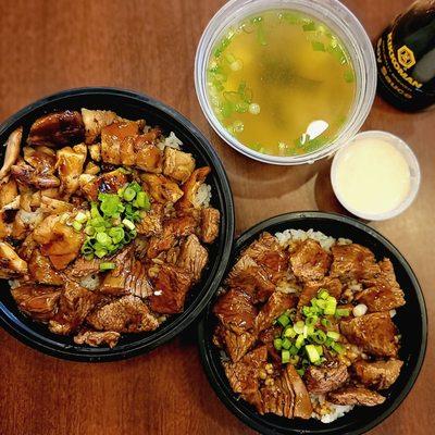 Large Steak and Chicken bowl + Small Steak Bowl with Miso Soup and White Sauce