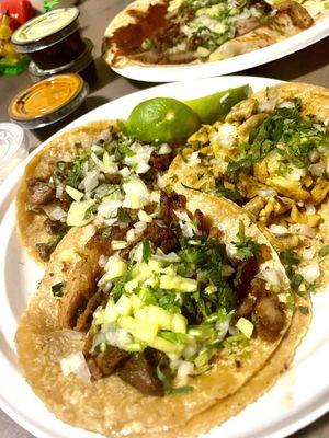 Tacos (served with cilantro & onion) - Pork Chop (Chuleta de Puerco), Chicken (Pollo),  Pastor (Adabada)