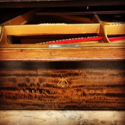 1924 Steinway L - Steinway and Sons logo close-up after refinishing.