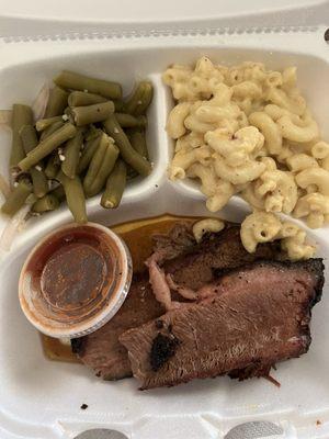 Beef Brisket, Mac and Cheese, Garlicky Green Beans