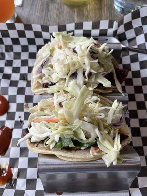 Brisket taco and mushroom taco.