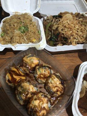 Tsunami Roll, fried rice and drunken noodles