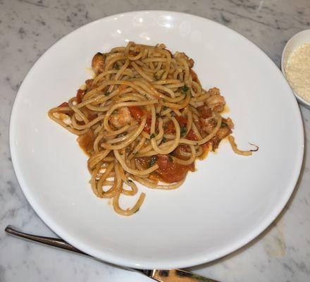 TOP DISH SPAGHETTI WITH ROCK SHRIMP WITH PIENNOLO & SCAMPI BUTTER FANTASTIC!