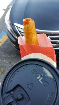 Coffee and Chicken taquito..not bad for a quick bite.