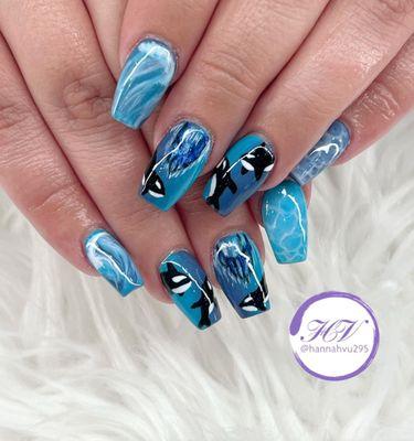 Hand painted Orca nails