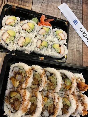 Tempura shrimp roll and California roll