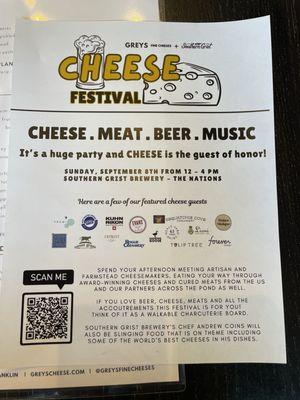 Cheese festival tomorrow. Sounds like a great event.