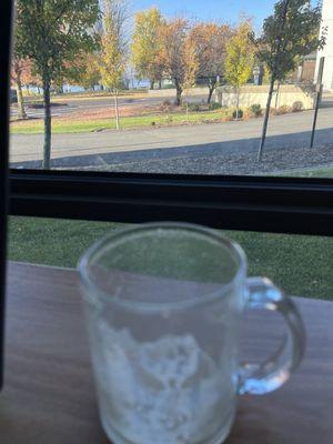 My finished cup with a view from my seat.