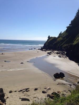 The view down by the beach! There is a path that goes down the hill to the water! It goes right down from Tyee Lodge!