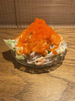 Volcano Salad: lettuce, cucumber, kani, creamy dressing loaded with tobiko