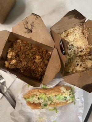 Jambalaya (D), Spold Mac (D), & shrimp Po' Boy (D)