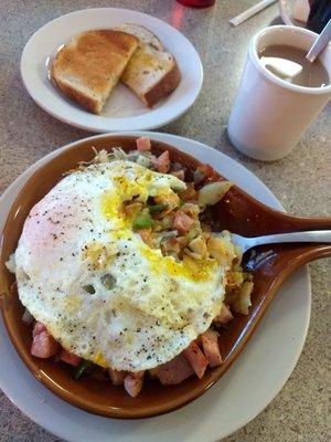 Western Skillet w/over easy eggs and rye toast