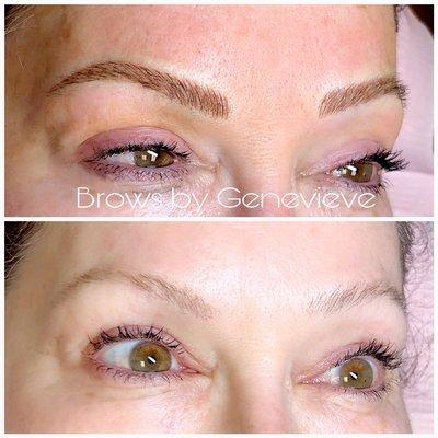 Microblading was done to fill in her sparse eyebrows and give her definition while keeping her brows looking natural.