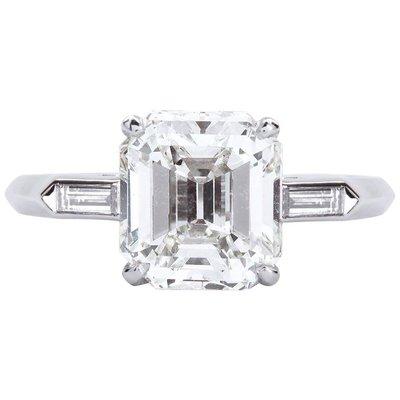 2.50 Carat Emerald Cut Diamond Platinum Engagement Ring GIA Certified