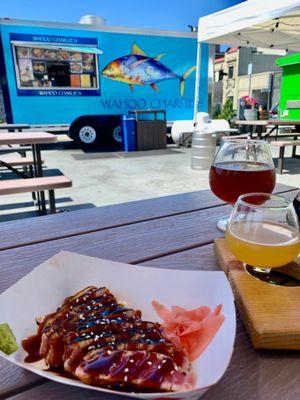 Cheers! Wonderful brews at Reach Break Brewing with some fabulous food at Wahoo Charlie's