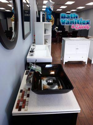 Showroom with lots of Vanities! all sizes and styles!