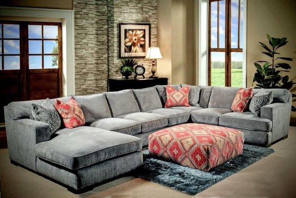 Comfy down sectional available in multiple fabrics and configurations.