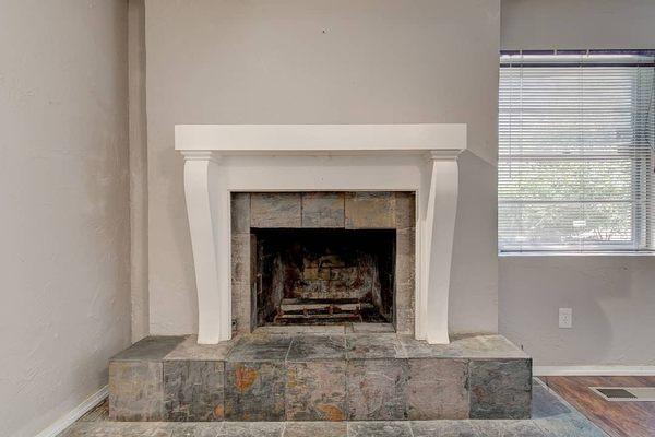 Fireplace in the Oklahoma City home.