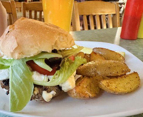 Burger and potatoes