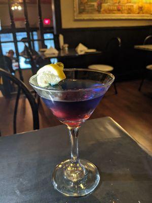 Custom cocktail surprise! Pink at bottom and blue at top. I call it... Purple!