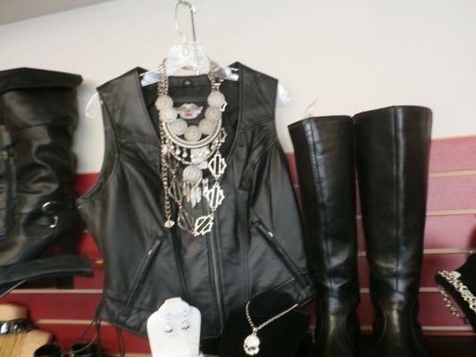 If you like Harley Davidson we have several pieces, Jeans, Vests, Jewelry and Boots, and Shirts.  For women