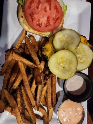 Good Old Fashion Burger with Real Fries.  Never Frozen.  Just Awesome Gross Awesome Fries.  Oh,  The burger was great as well.