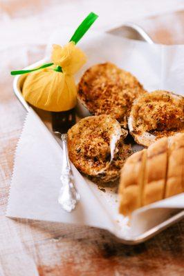 Roasted Oysters
 
 lemon & herb butter, panko, parmesan