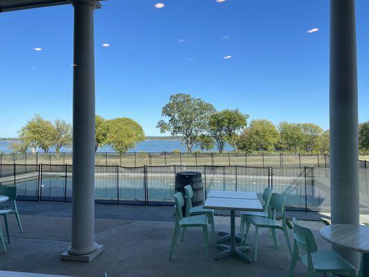 Patio and pool area with view of the lake (view from tasting room)