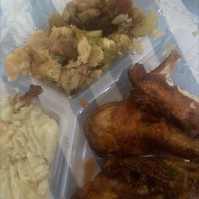 The disgusting stuffing / mashed potatoes  And fried chicken