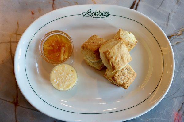 Buttermilk Biscuits with Beurre de Barratte and house-made orange marmalade