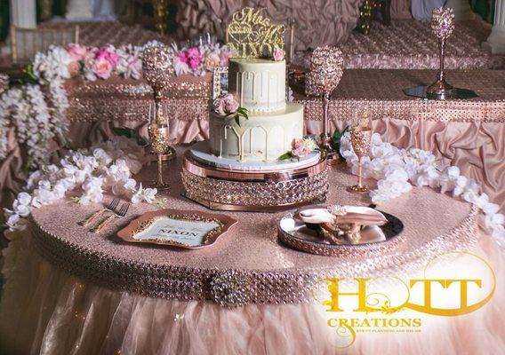 Custom cake table brooches and crystals came from Imperial! Www.hottcreations.com they make us look fabulous!