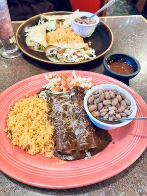 Enchiladas Con Mole & 19. Three Tacos (Large Combination)