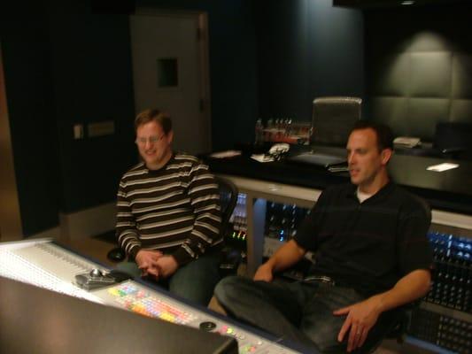 Hardey and Welch in studio, enjoying the playback of a recording session.