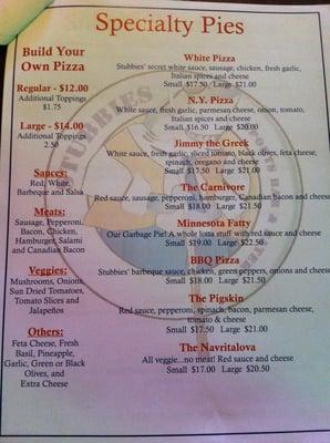 Pizza Menu